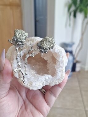 Clear Quartz Geode with Pyrite Roses